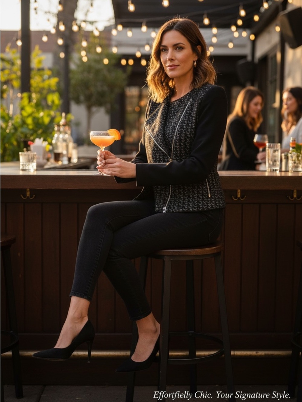 Diane von Furstenberg Moto Blazer Black Textured Monogram Zip Jacket Size 0